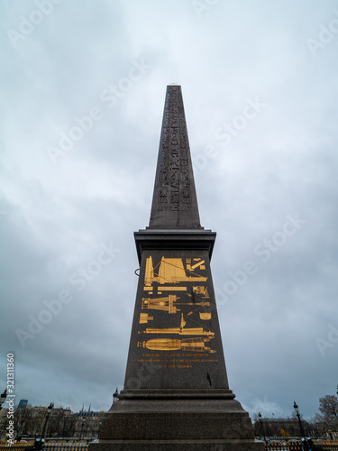 Fototapeta Naklejka Na Ścianę i Meble -  Paris,France, Luxor Obelisk (French: Oblisque de Louxor) is a 23 metres (75 ft) high Ancient Egyptian obelisk standing at the centre of the Place de la Concorde.