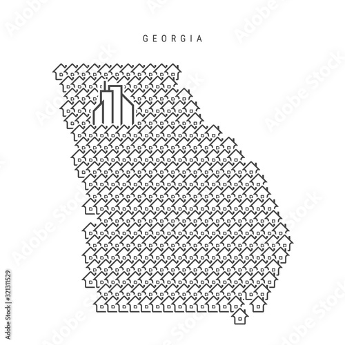 Georgia real estate property map. Icons of houses in the shape of a map of Georgia. Vector illustration