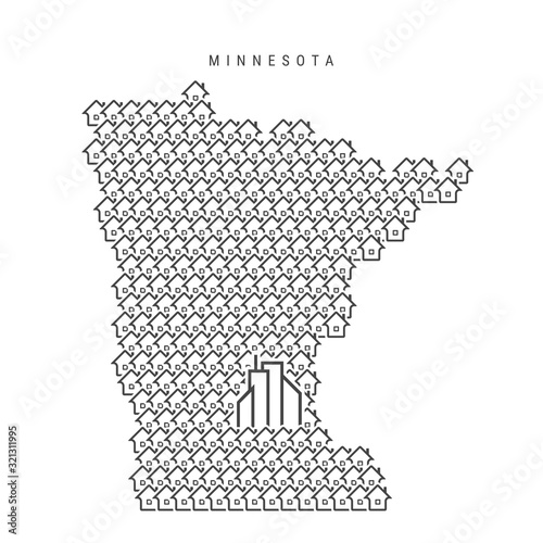 Minnesota real estate property map. Icons of houses in the shape of a map of Minnesota. Vector illustration