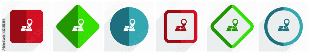Gps, map, travel icon set, flat design vector illustration in 6 options for webdesign and mobile applications in eps 10 Gps, map, travel icon set, flat design vector illustration in 6 options for webdesign and mobile applications in eps 10