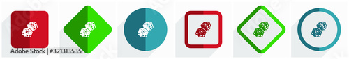 Dice, casino icon set, flat design vector illustration in 6 options for webdesign and mobile applications in eps 10