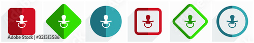 Pacifier, nipple icon set, flat design vector illustration in 6 options for webdesign and mobile applications in eps 10