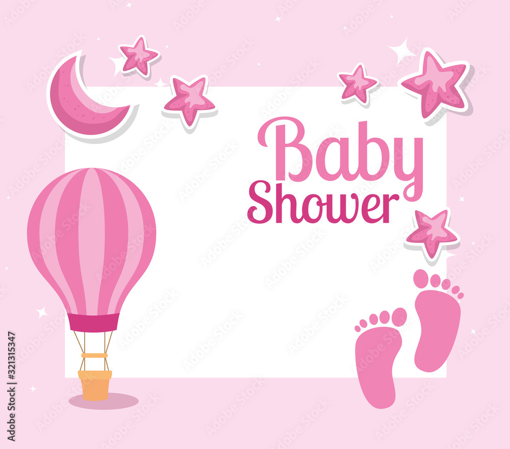 baby shower card with footprints and decoration vector illustration design
