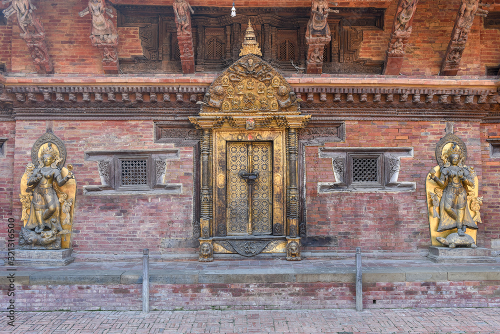 Golden door and statues of the temple at Durban square on Patan near Kathmandu, Nepal