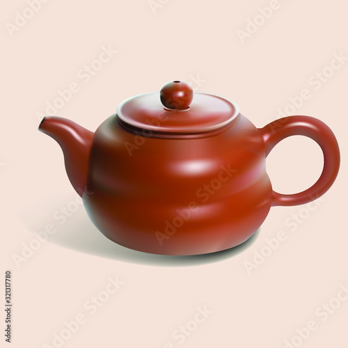 Tea ceremony china kettle. Realistic clay teapot in 3d. isolated. 