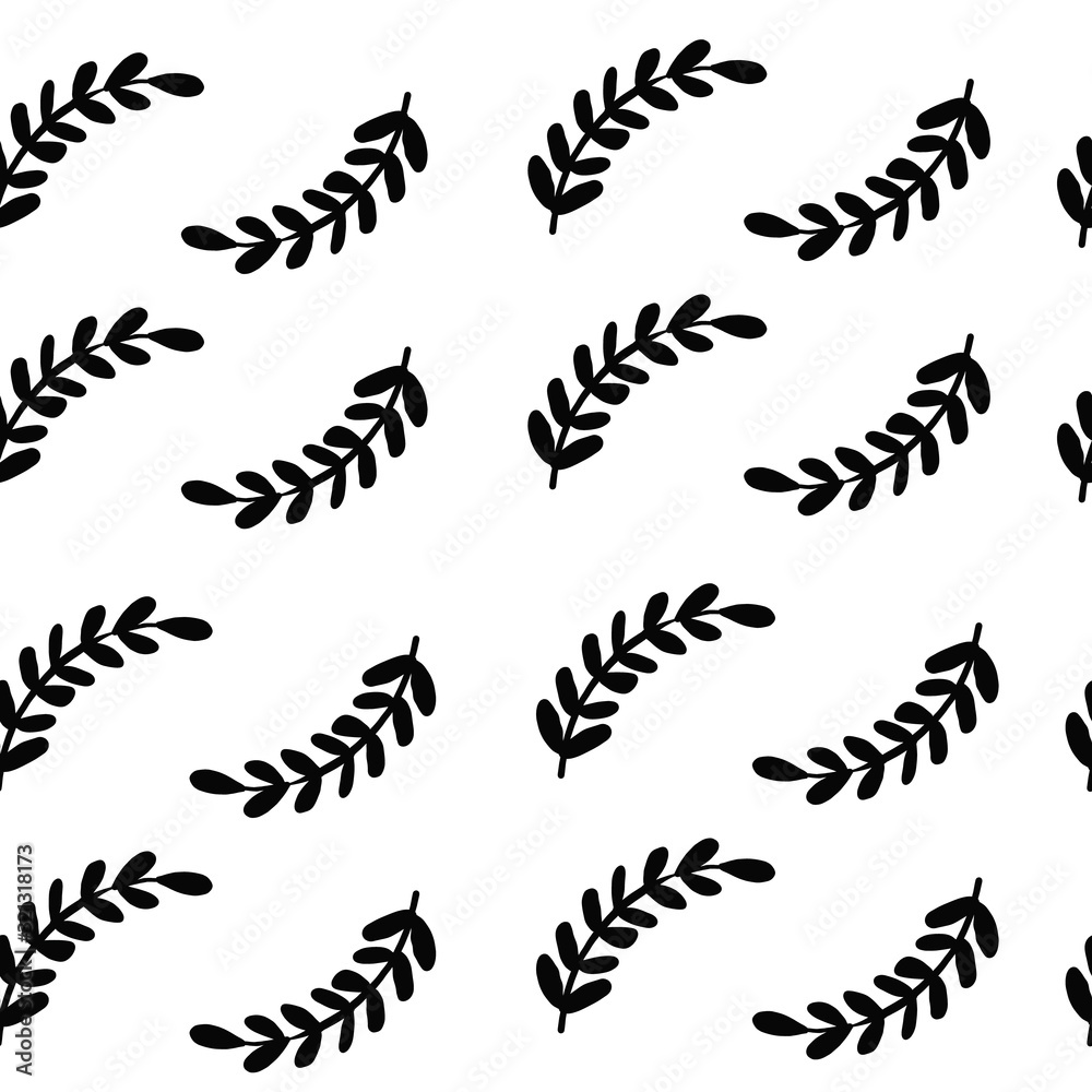 Seamless floral leaf pattern. Stylish repeating texture. Repeating texture with leaves. Black and White.