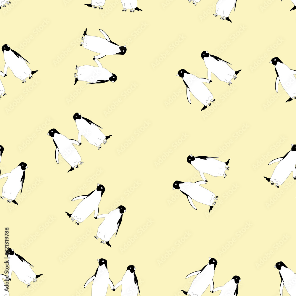 Seamless pattern with penguins Sea bird Animal illustration perfect for design greeting cards, prints, flyers,cards,holiday invitations and more.Vector card on blue background