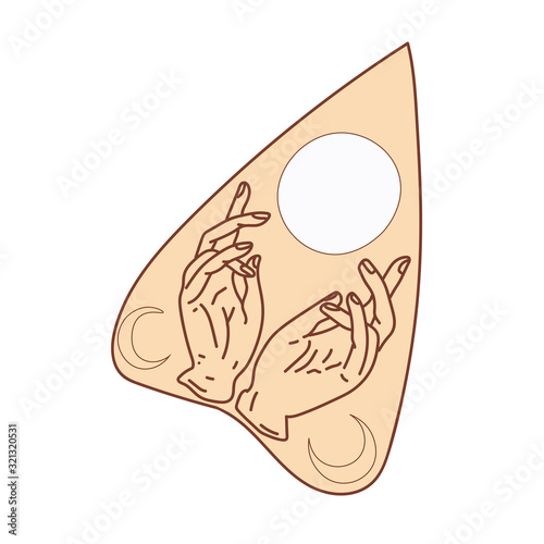 Spirite board runner , Witchboard pointer, witchcraft isolated on white background, witch object with hands in color