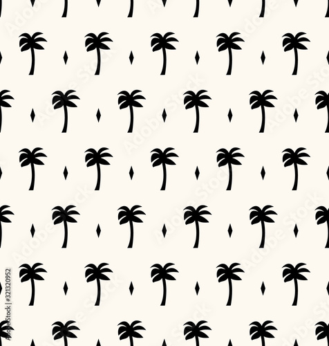 Vector seamless geometric pattern with silhouettes of palms and rombs photo