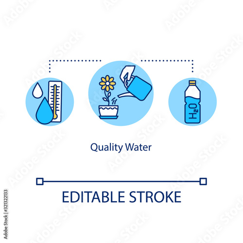 Quality water concept icon. Houseplant care. Soil humidity. Moisturizing, hydrating. Plant watering idea thin line illustration. Vector isolated outline RGB color drawing. Editable stroke