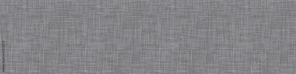 Natural anthracite gray french woven linen texture border background. Old raw flax fibre seamless pattern. Organic yarn close up weave fabric ribbon trim. Ecru grey fine canvas. Cloth effect banner - obrazy, fototapety, plakaty 