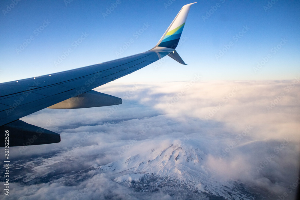 Obraz premium airplane wing and landscape