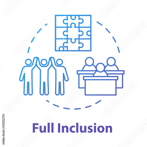Full inclusion concept icon. Student group assistance. Diverse community. Positive support. Inclusive education idea thin line illustration. Vector isolated outline RGB color drawing. Editable stroke