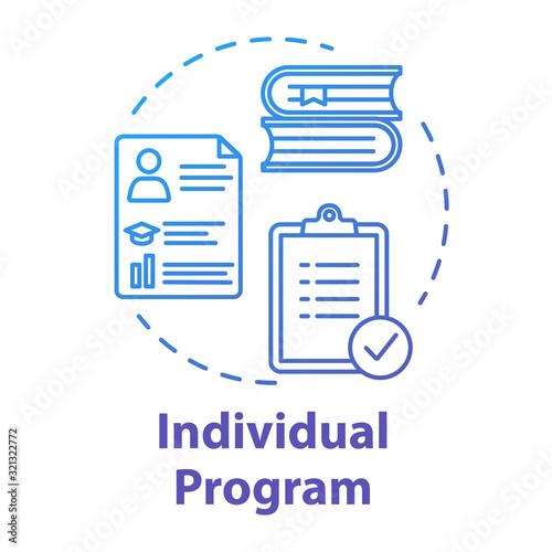 Individual program concept icon. Academic studying. Documents and plans. School project. Inclusive education idea thin line illustration. Vector isolated outline RGB color drawing. Editable stroke