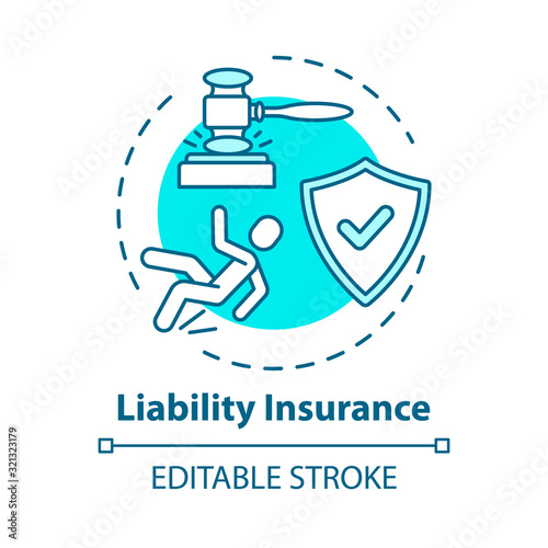 Liability insurance concept icon. Legal claim for accident damage. Lawsuit for incident. Compensation idea thin line illustration. Vector isolated outline RGB color drawing. Editable stroke