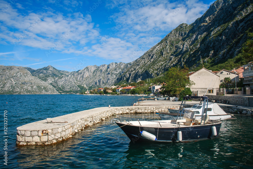 Summer landscape of the Kotor bay with views of  mountains and old town, Montenegro