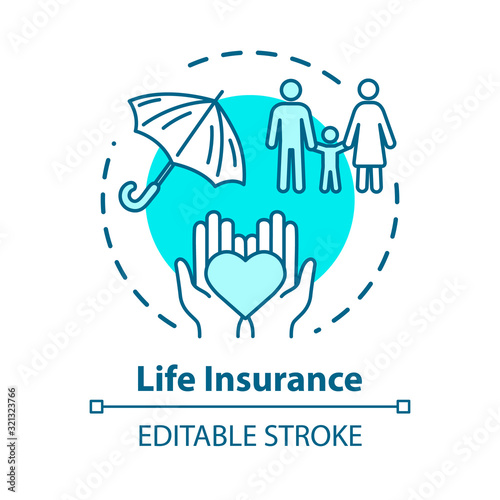 Life insurance concept icon. Lifestyle support. Healthcare investment for child. Family security idea thin line illustration. Vector isolated outline RGB color drawing. Editable stroke