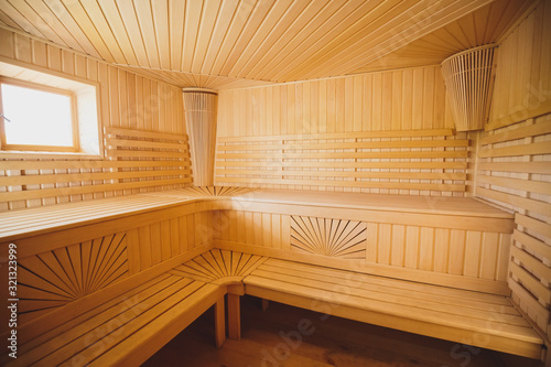 Light modern sauna from a natural qualitative wood in light tones © Semenova Jenny