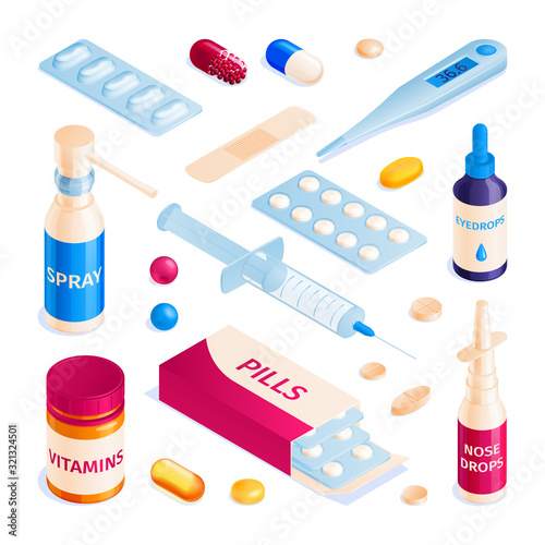 Isometric Pharmacy Pills Set
