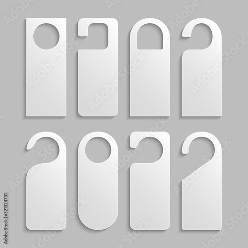 Door tag hanger hotel sign. Room hanger mockup paper label do not disturb template