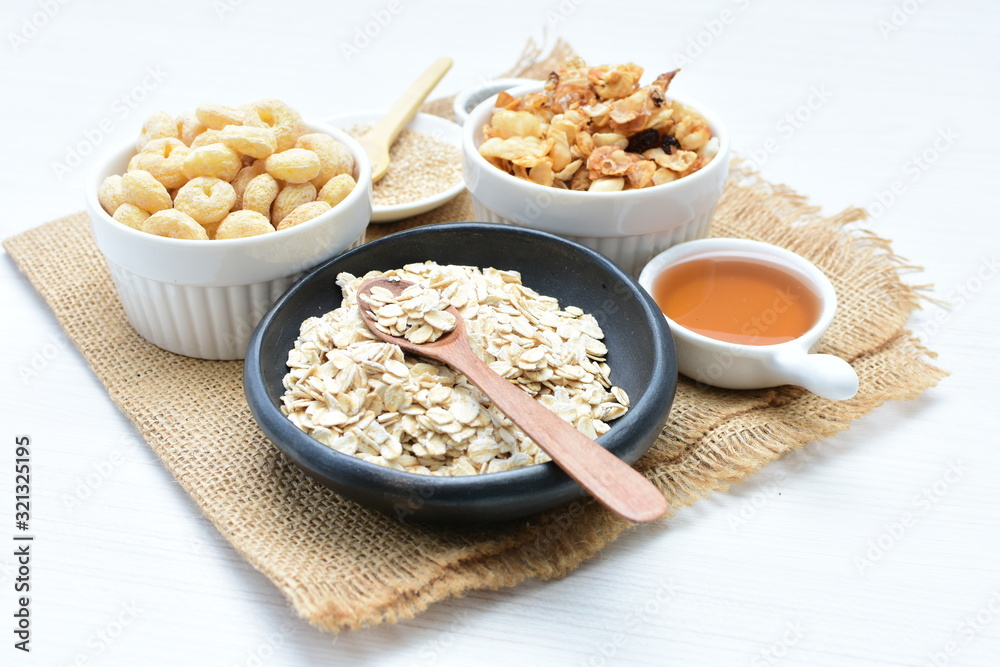 Oatmeal, Quinoa cereal accompanied by seeds and honey Oatmeal, Quinoa cereal accompanied by seeds and honey
