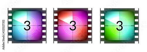 Film strip countdown movie number cinema vintage vector old frame illustration