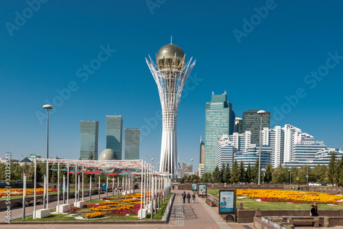Nur-Sultan (Astana)/ Kazakhstan - 09.13.2017: City centre of Nur-Sultan (formerly Astana) with Bayterek tower photo