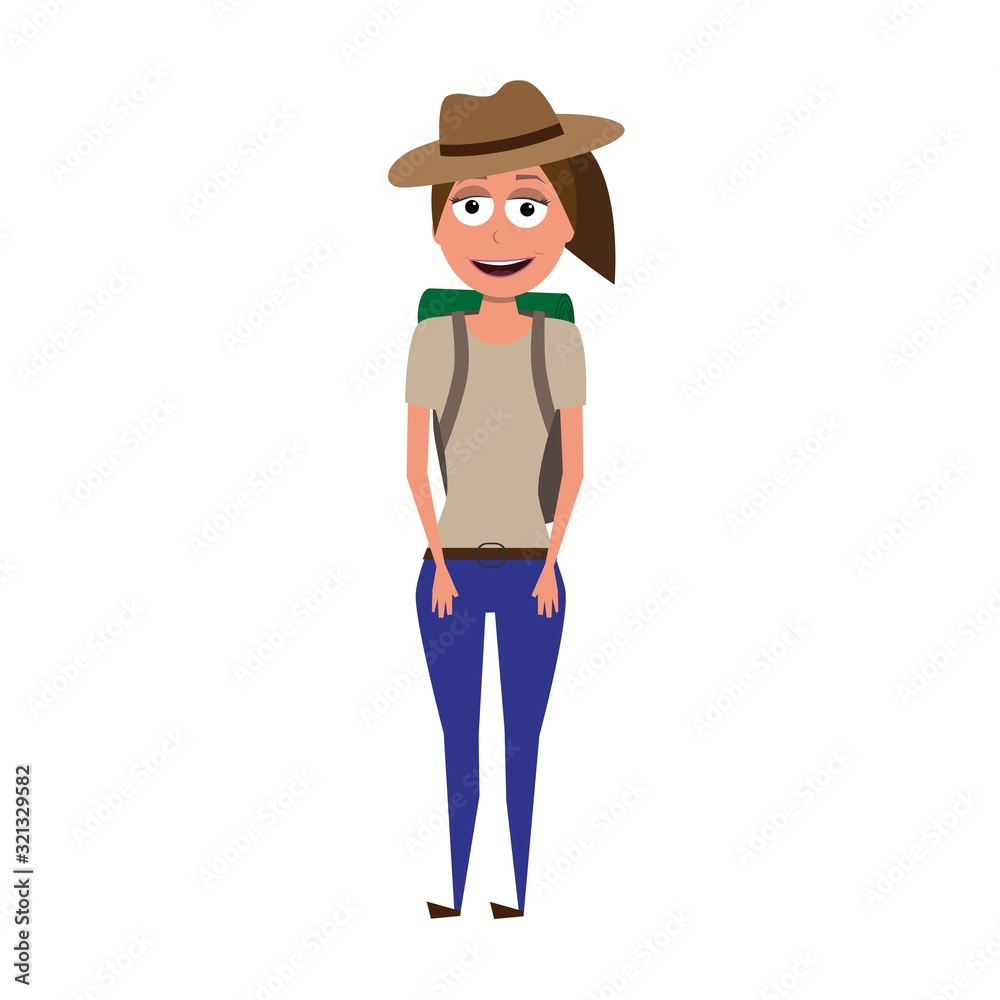 flat cartoon vector character of explorer woman isolated on white background flat cartoon vector character of explorer woman isolated on white background