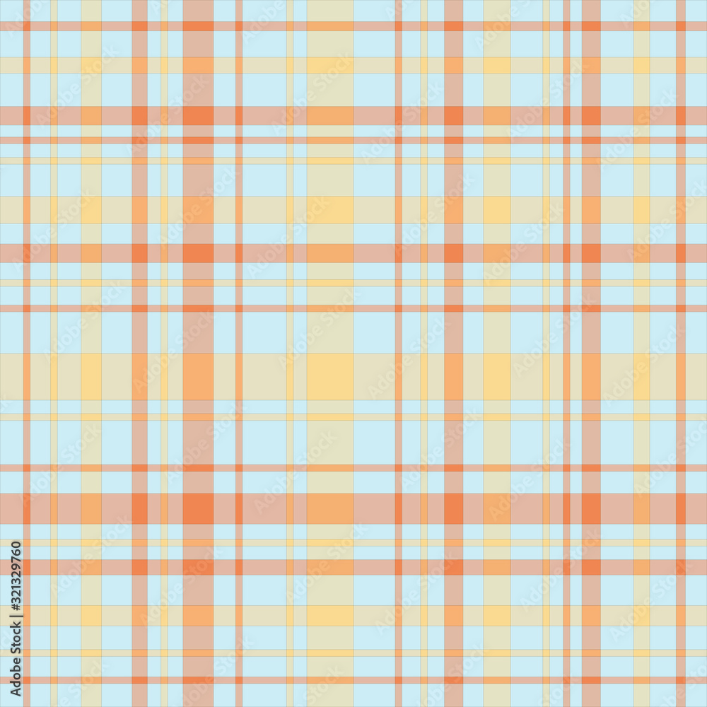 Seamless pattern in summer yellow, orange and blue colors for plaid, fabric, textile, clothes, tablecloth and other things. Vector image.
