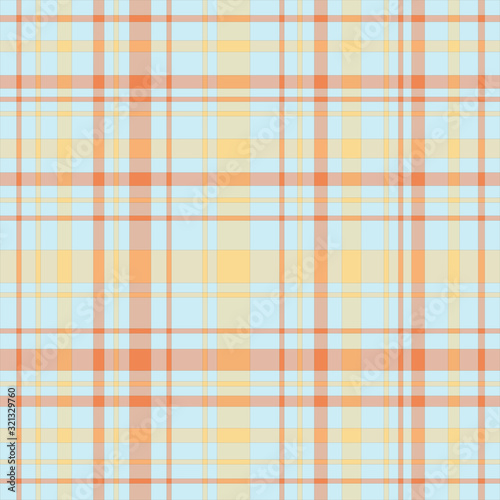 Seamless pattern in summer yellow, orange and blue colors for plaid, fabric, textile, clothes, tablecloth and other things. Vector image.