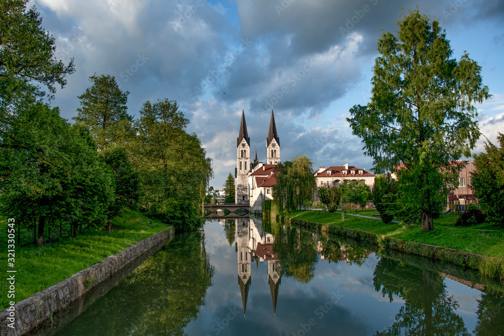 Reflection of Kočevje church, Kočevje, Dolenjska region, Slovenia