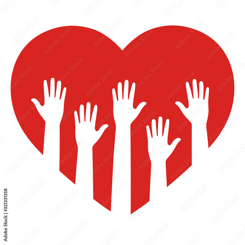 Symbol of volunteering. Heart and hands silhouette isolated Symbol of volunteering. Heart and hands silhouette isolated