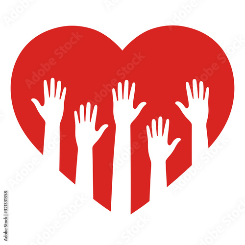 Symbol of volunteering. Heart and hands silhouette isolated