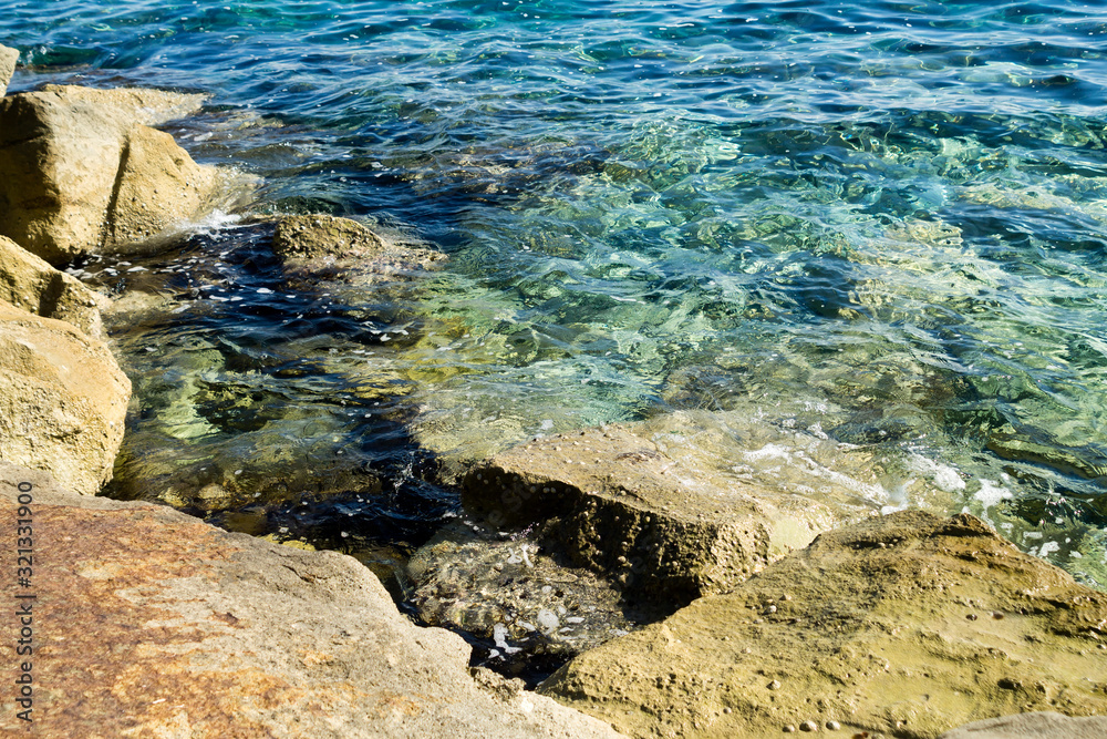 Yellow rocks and turquoise sea Yellow rocks and turquoise sea