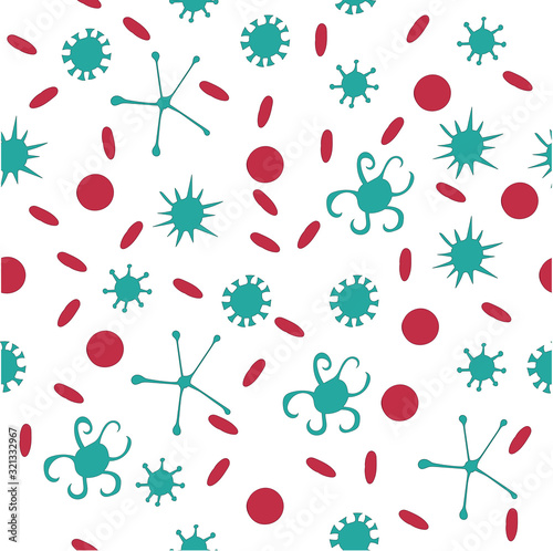 seamless white background with viruses and blood cells