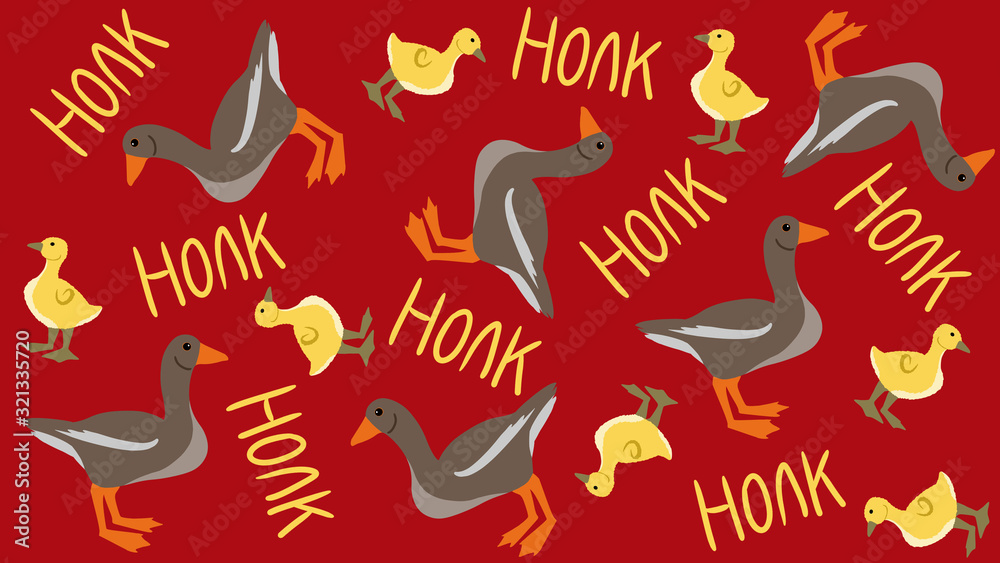 Obraz premium honk goose wallpaper with baby goose on red