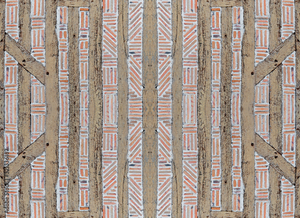 Obraz premium seamless vintage creative pattern of brickwork and carpentry in soft brown and red tones, background image