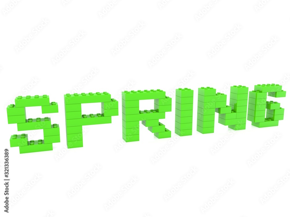 Spring inscription made of green toy bricks Spring inscription made of green toy bricks