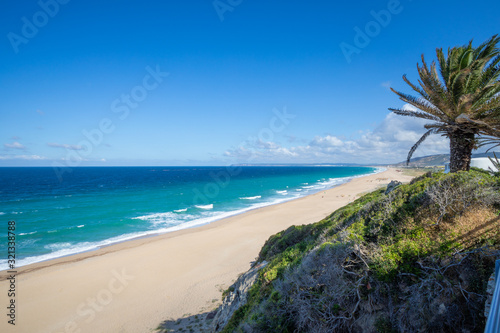 landscape of Atlanterra Beach  from mountain in Cape Plata  in Zahara de los Atunes village  Cadiz  Andalusia  Spain 