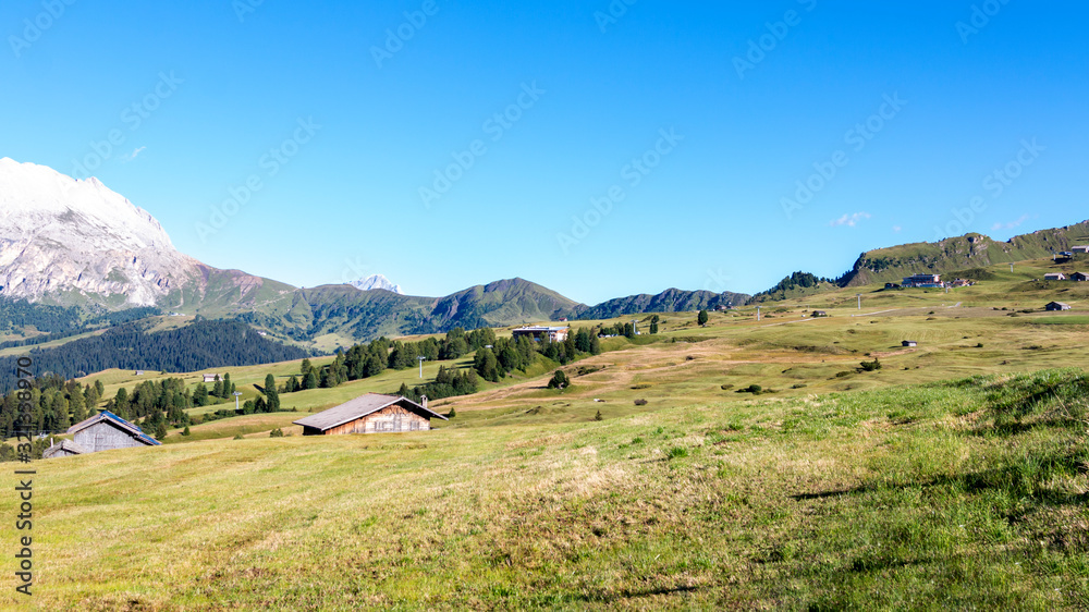 view over the seiser alm in the dolomites