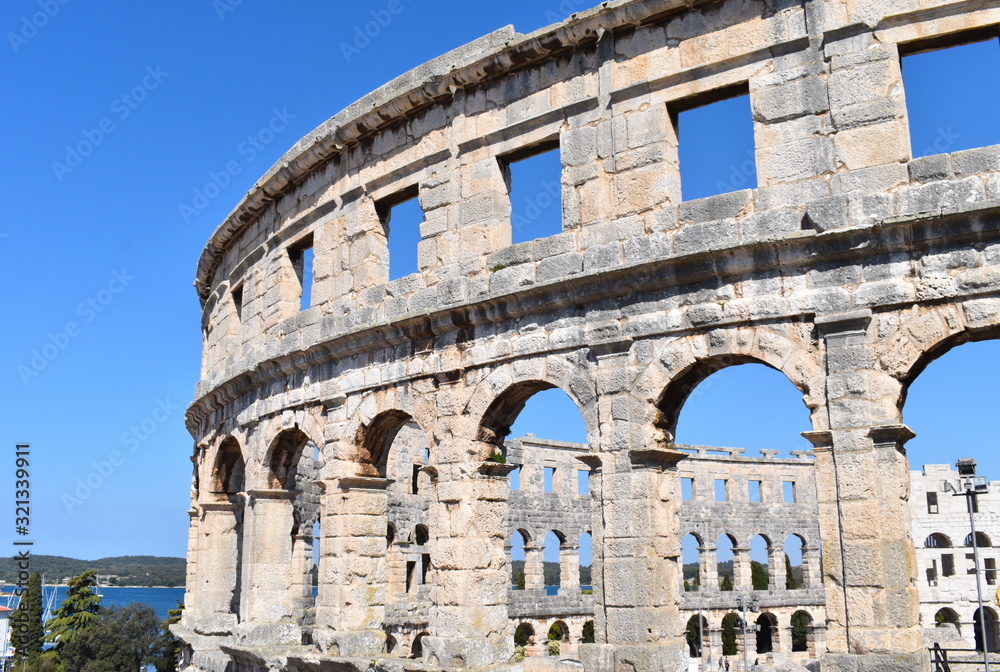 Pula amphitheater outside the old city walls due to its size and geographical configuration Road leads to the town center constructed during Roman times Open daily closed January 1 Price adult 50 kuna