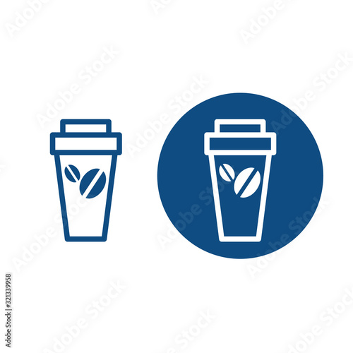 A glass of hot tasty coffee. Natural invigorating drink. Two options. Vector blue icons.