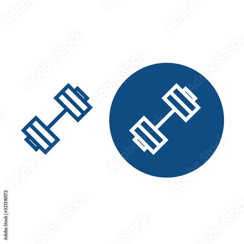 Silhouette of dumbbell for sports and muscle training. Two options. Vector blue icons.