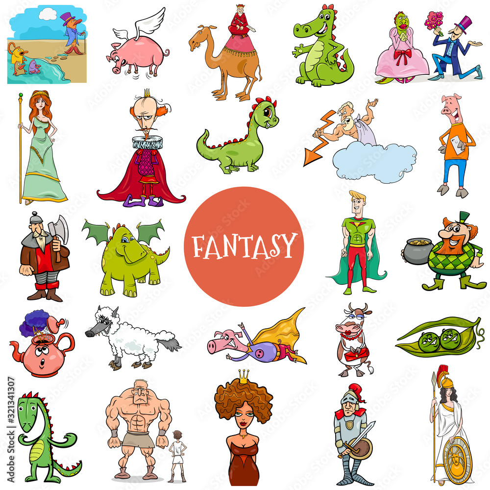 Fototapeta premium cartoon fantasy and fairy tale characters large set