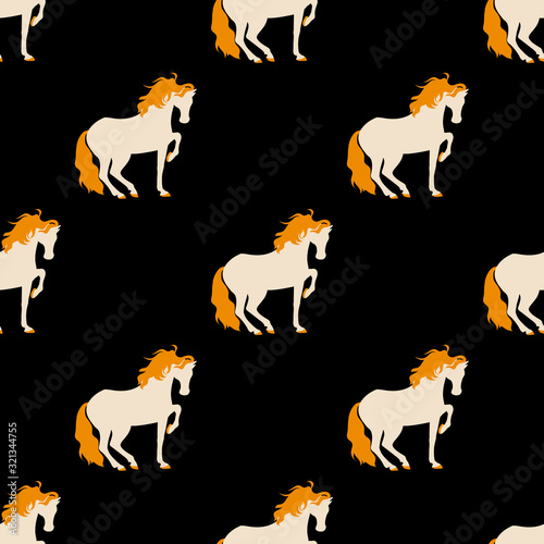 Horse seamless pattern design. Use it for print poster or package, equestrian cloth design. Vector illustration.