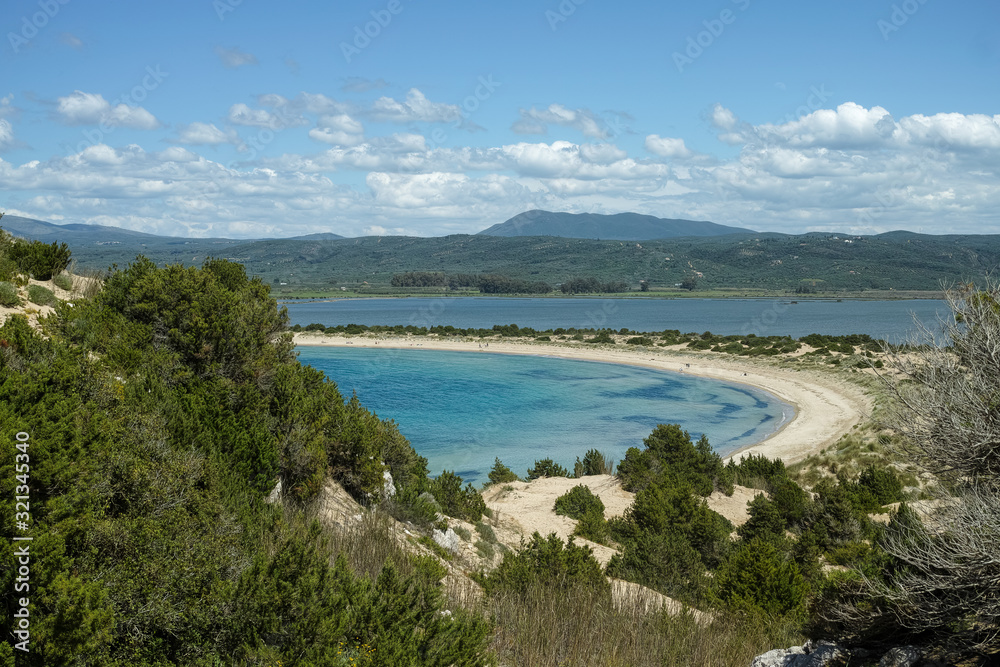 Sandy beaches of Peloponnese, white sand beach Voidokilias near Pylos, Greece