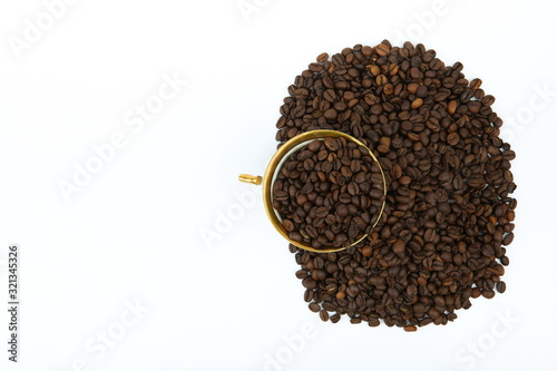 coffee beans on white background with copy space