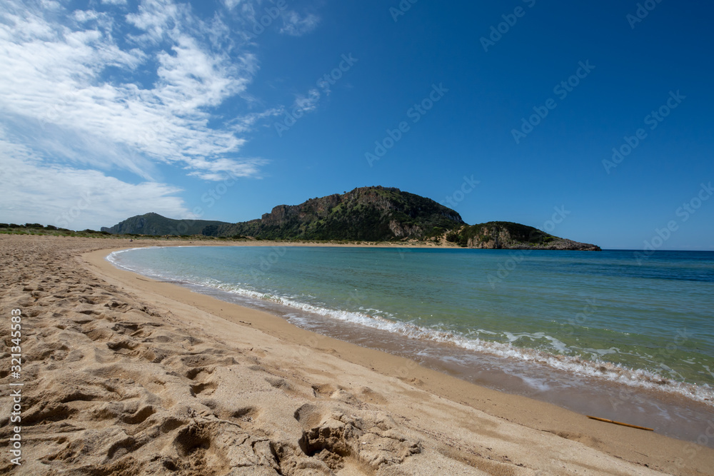 Sandy beaches of Peloponnese, white sand beach Voidokilias near Pylos, Greece