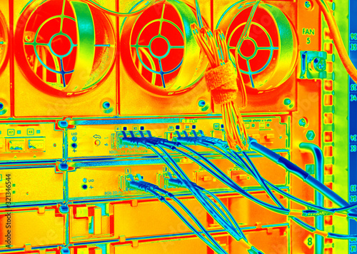 No illustration of thermal image of a blade enclosure in the data center, Bladecenter network in a server rack