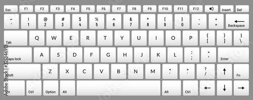 Laptop keyboard computer isolated white key button board for digital pc